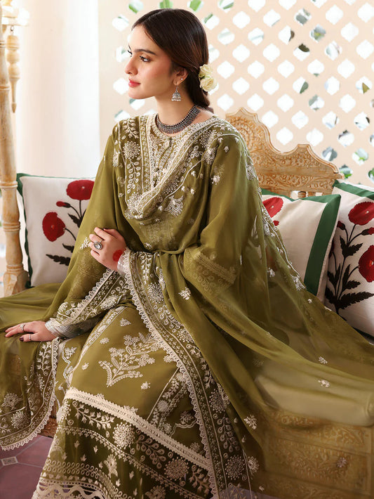MAHNUR-3PC LAWN EMBROIDERED SHIRT WITH LAWN EMBROIDERED DUPATTA & TROUSER
