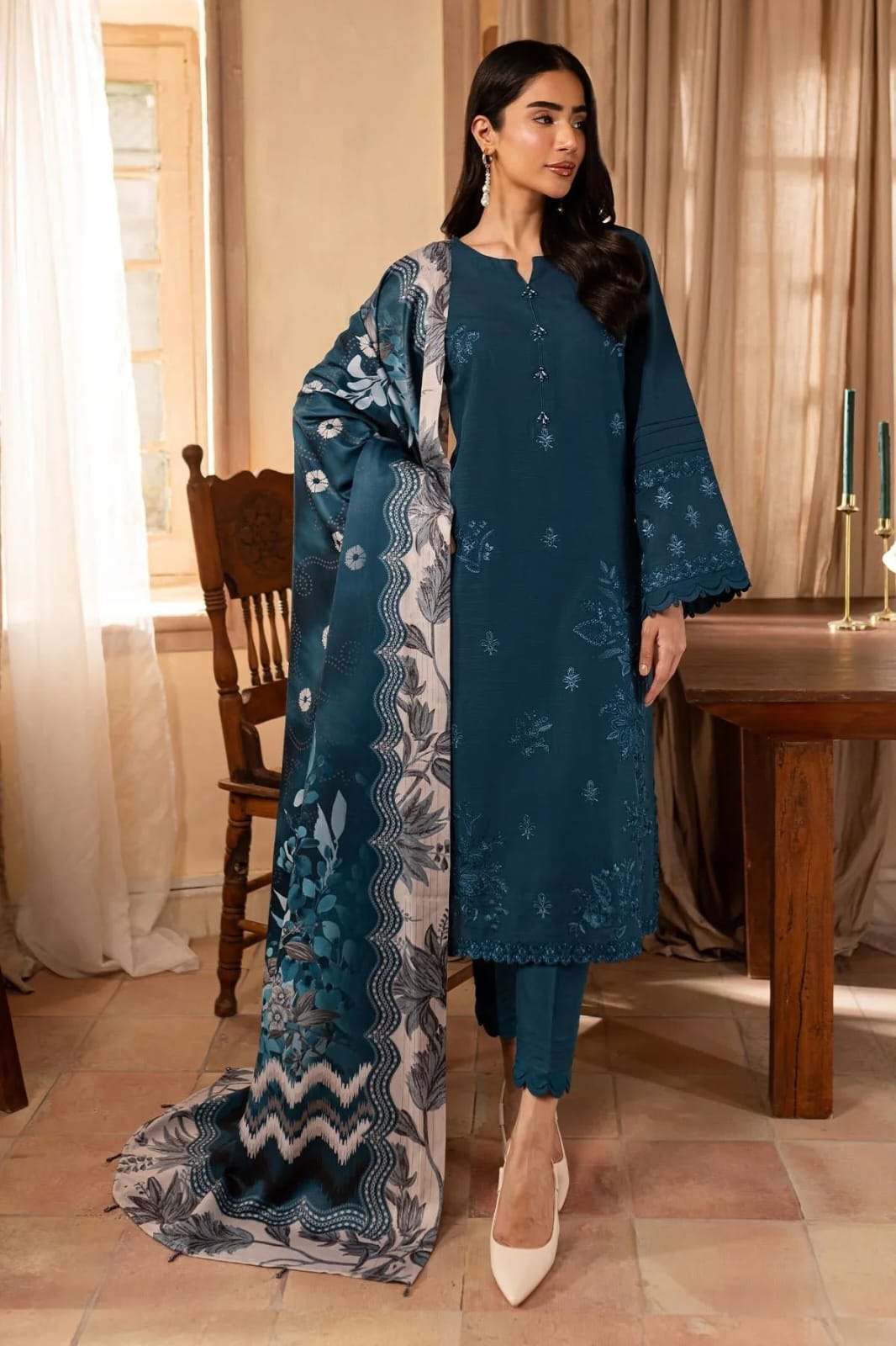 DHANAK 3pc Printed+Embroidered
