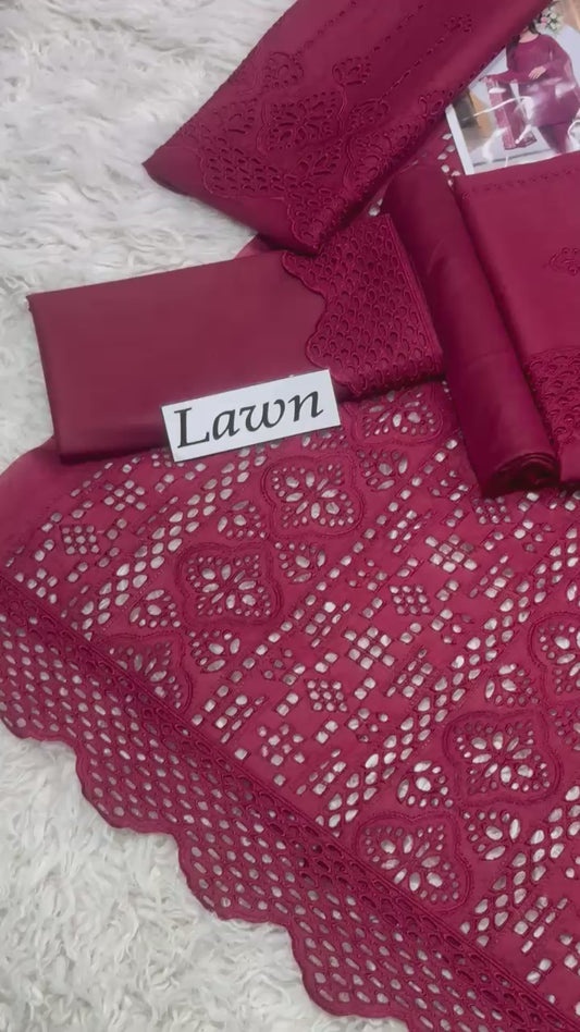OSMA Lawn 3pc Heavy Chikankari Embroidered With Bamber Embroidered Dupatta