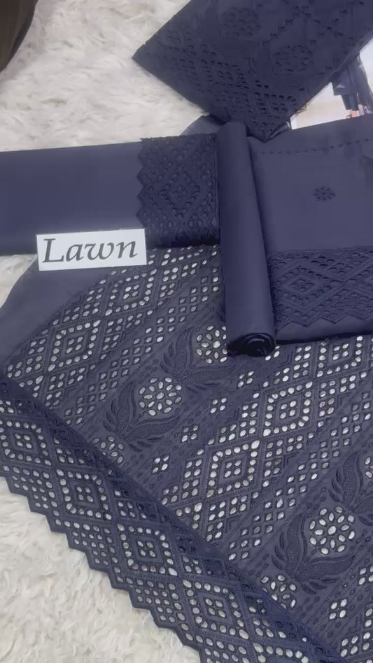 OSMA Lawn 3pc Heavy Chikankari Embroidered With Bamber Embroidered Dupatta