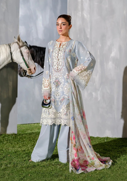 Elaf | Unstitched LAWN 3pcs Heavy Embroidered Suit With Chiffon Dupatta & Patches Eid