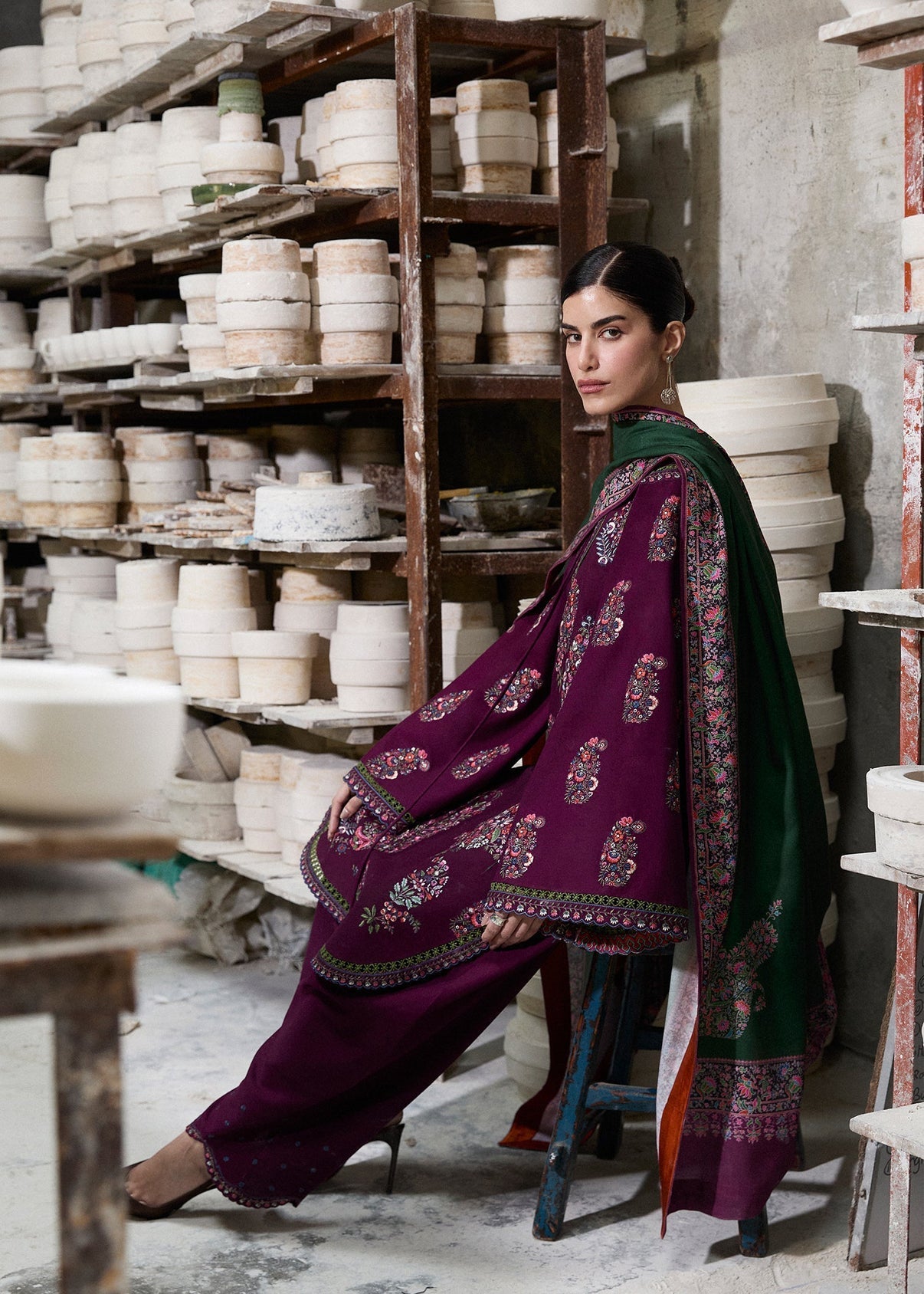 Hussain Rehar | Unstitched LAWN 3pcs Heavy Embroidered Suit With Chiffon Dupatta & Patches Eid
