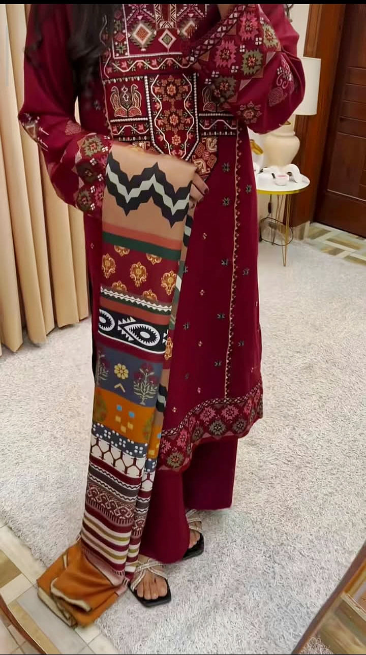 SAPPHIRE | Unstitched Dhanak  3pcs Heavy Embroidered Suit With Dhanak Dupatta
