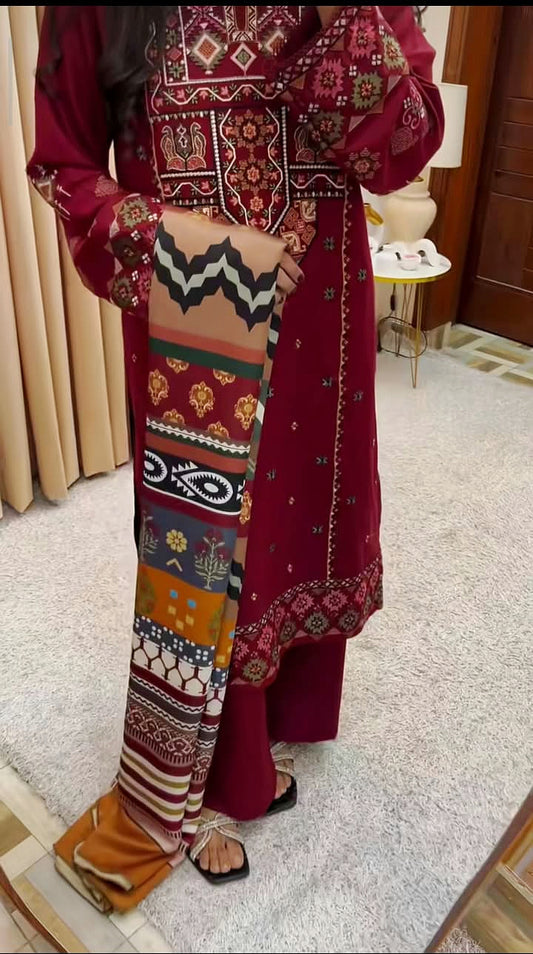 SAPPHIRE | Unstitched Dhanak  3pcs Heavy Embroidered Suit With Dhanak Dupatta