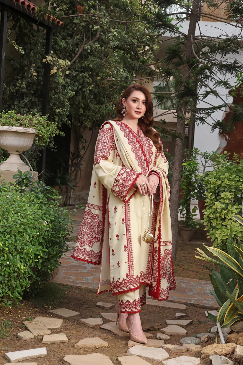 Zara ShahJahan | Unstitched LAWN 3pcs Heavy Embroidered Suit With Chiffon Dupatta & Patches Eid
