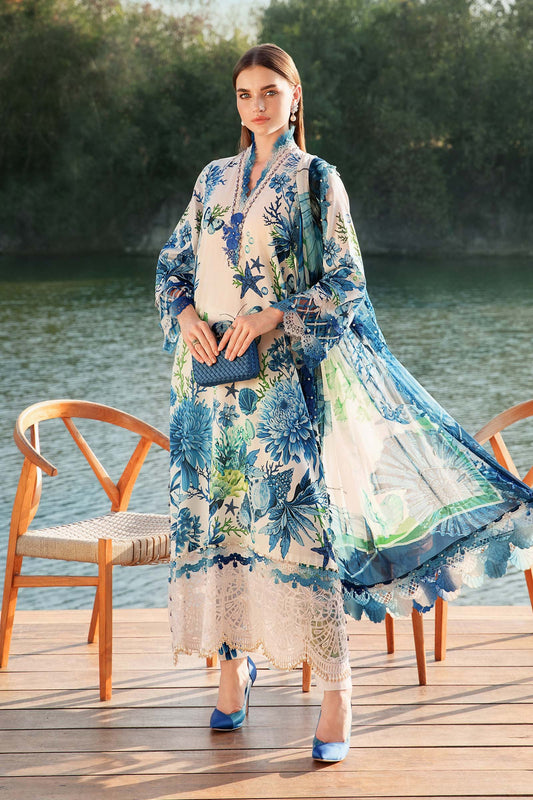 Maria B | Unstitched blueish Lawn 3pcs With Chiffon Dupatta Eid Collection & Patches