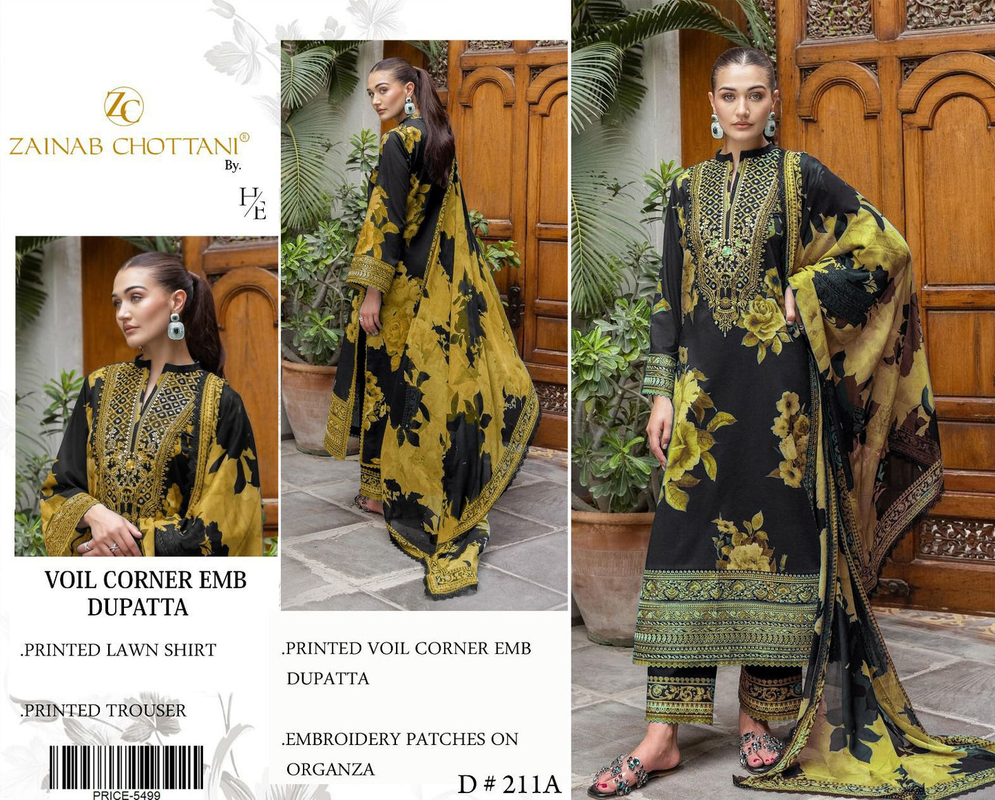 Zainab Chottani| Unstitched Lawn Suit 3pcs With Lawn Dupatta & Patches Eid Collection