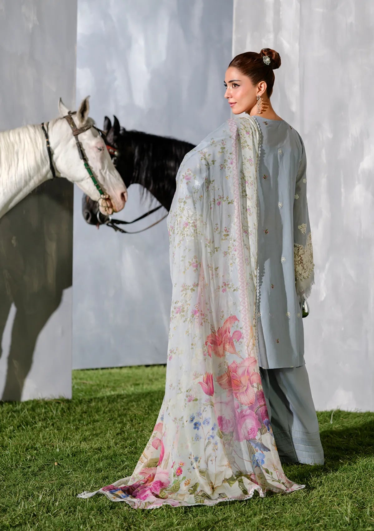 Elaf | Unstitched LAWN 3pcs Heavy Embroidered Suit With Chiffon Dupatta & Patches Eid