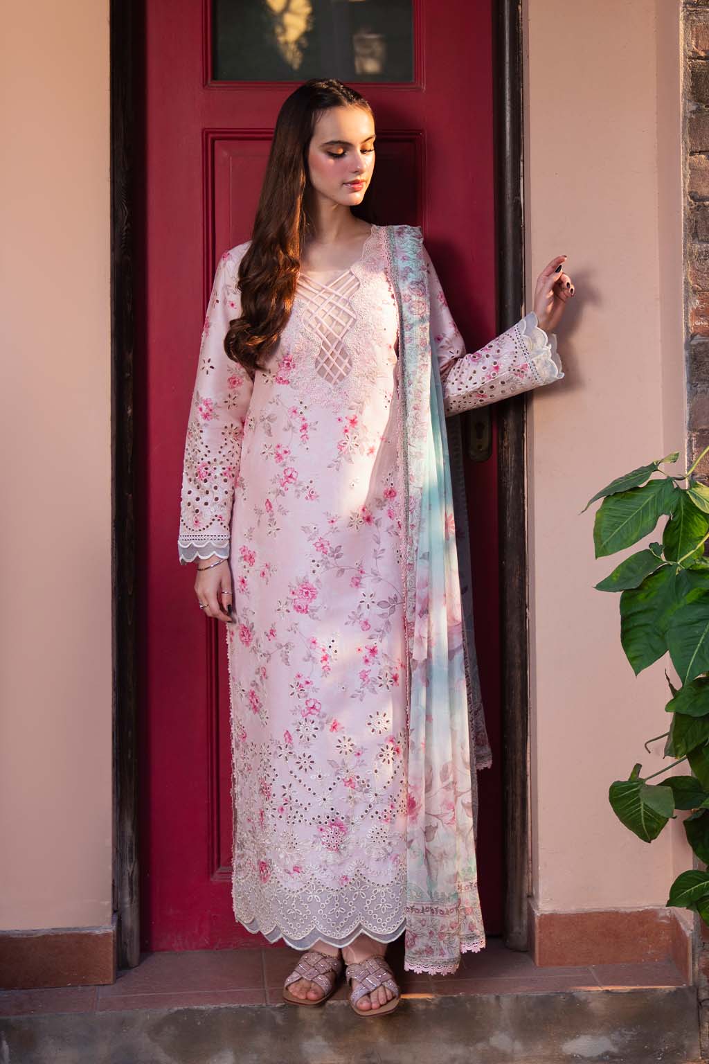 Baroque | Unstitched LAWN 3pcs Heavy Embroidered Suit With Chiffon Dupatta & Patches Eid