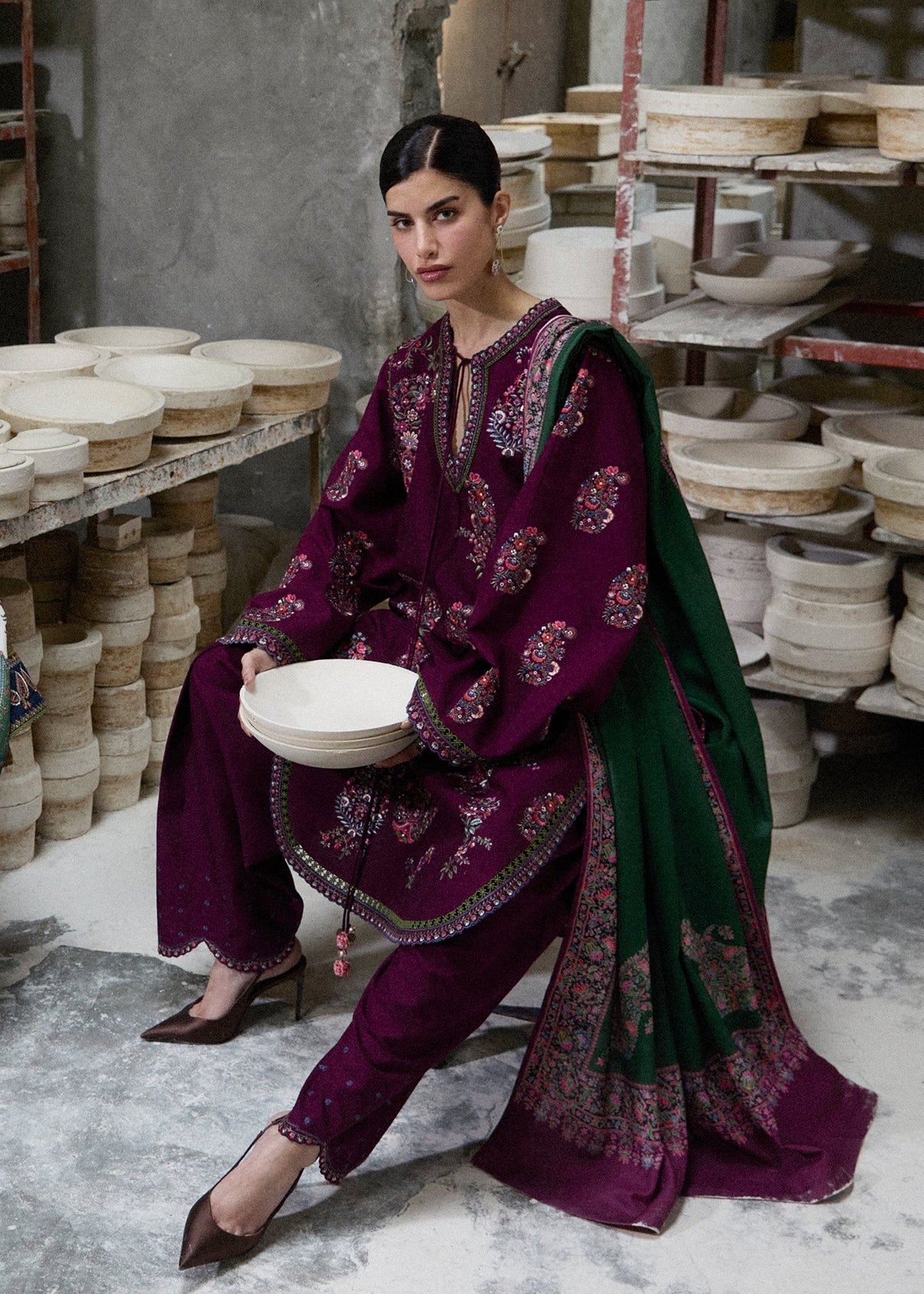 Hussain Rehar | Unstitched LAWN 3pcs Heavy Embroidered Suit With Chiffon Dupatta & Patches Eid