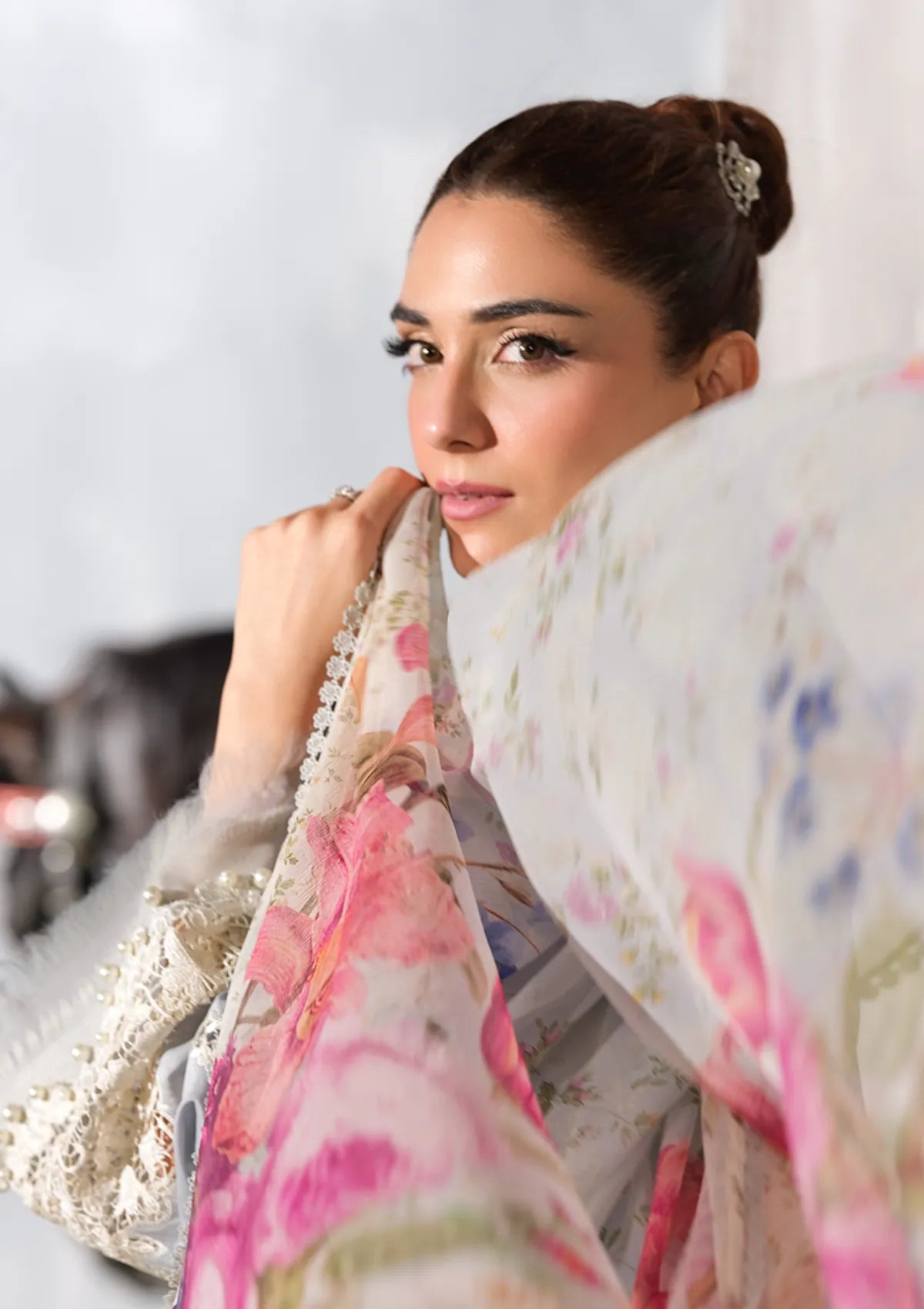 Elaf | Unstitched LAWN 3pcs Heavy Embroidered Suit With Chiffon Dupatta & Patches Eid