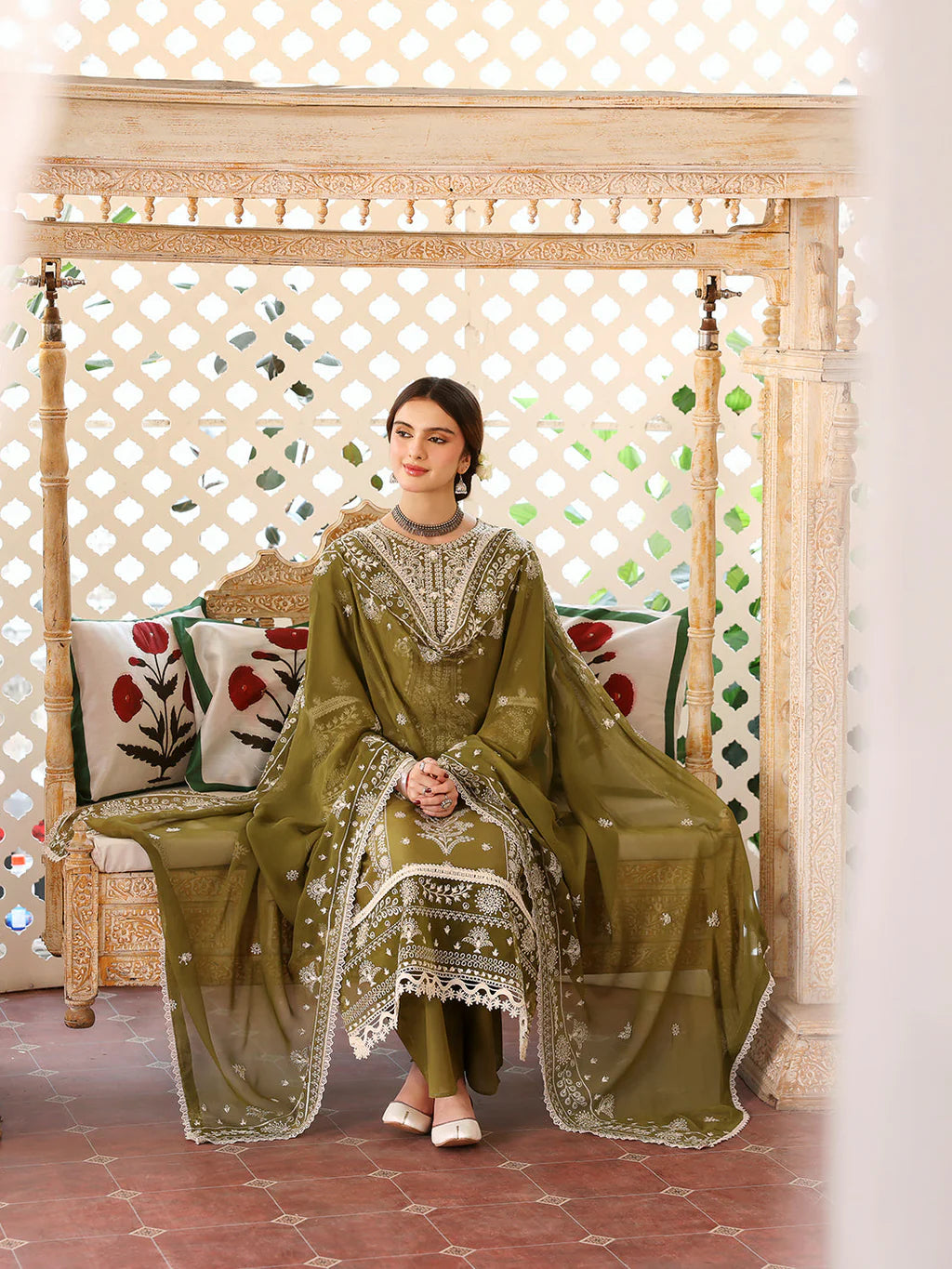 MAHNUR-3PC LAWN EMBROIDERED SHIRT WITH LAWN EMBROIDERED DUPATTA & TROUSER