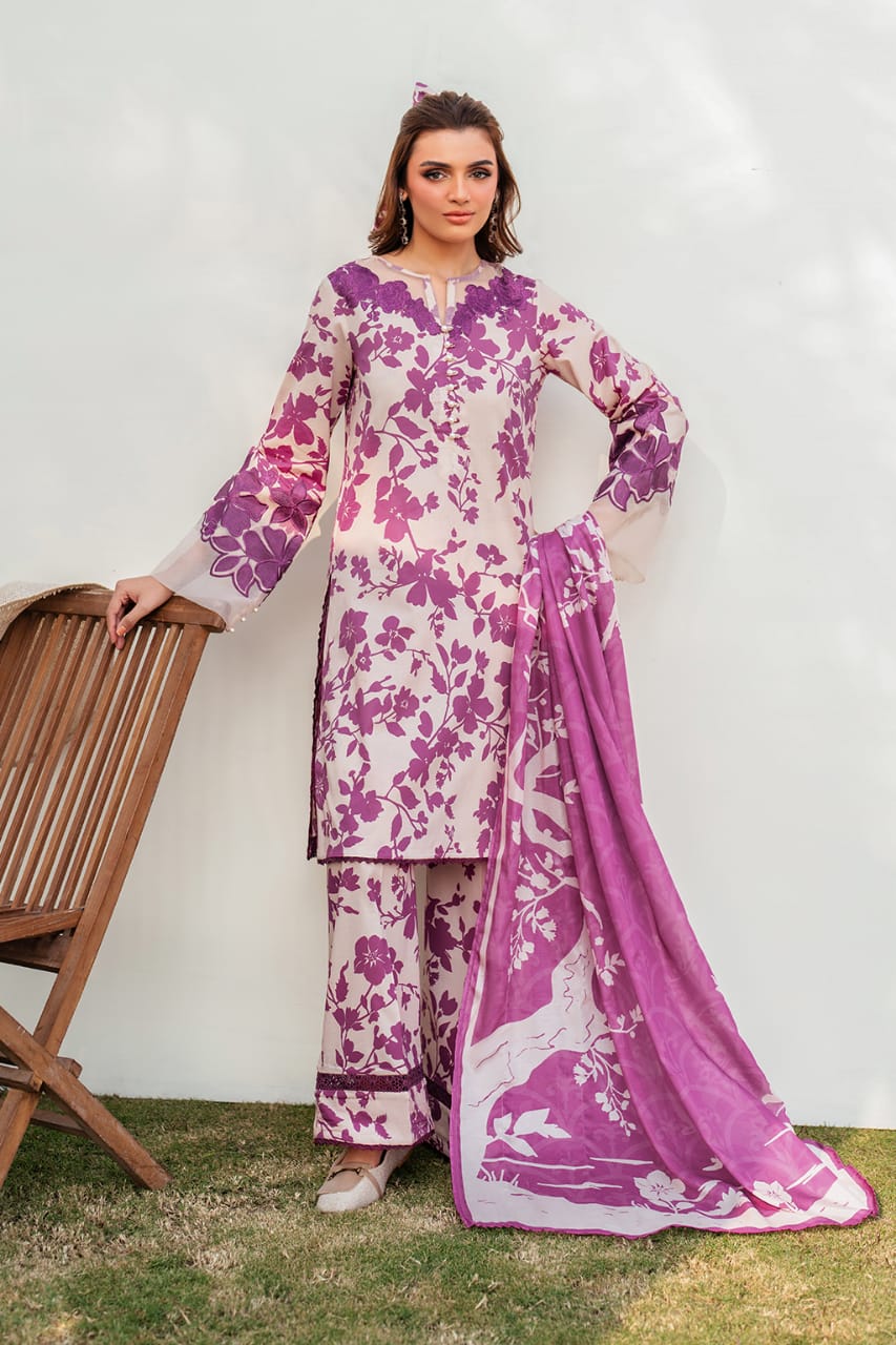 Iznik | Skin Pink - Lawn Digital Print 3pcs With Chiffon Dupatta Collection & Patches