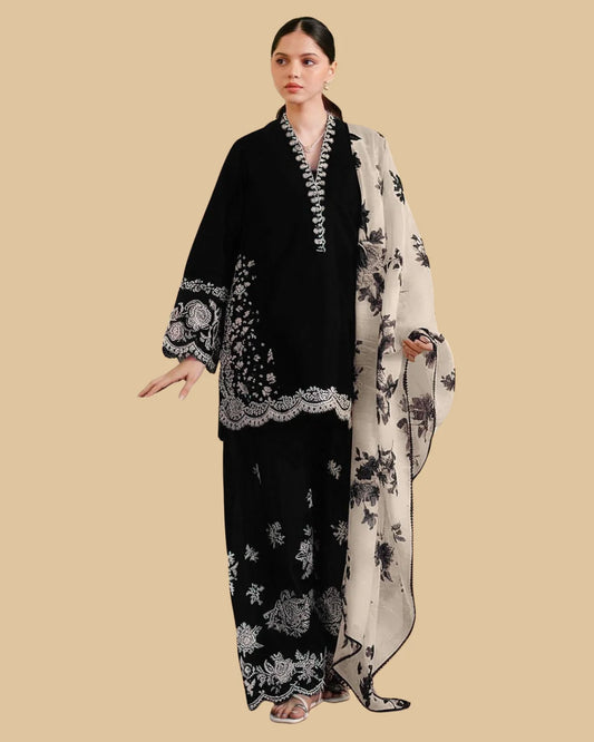 Zara ShahJahan | Unstitched LAWN 3pcs Heavy Embroidered With Chiffon Dupatta Eid Collection