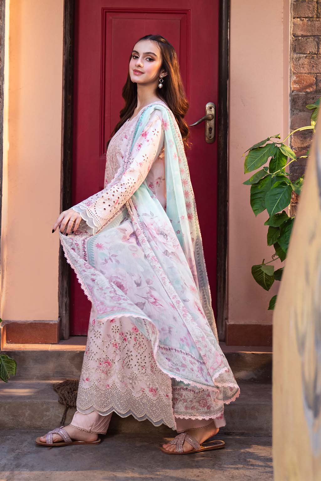 Baroque | Unstitched LAWN 3pcs Heavy Embroidered Suit With Chiffon Dupatta & Patches Eid