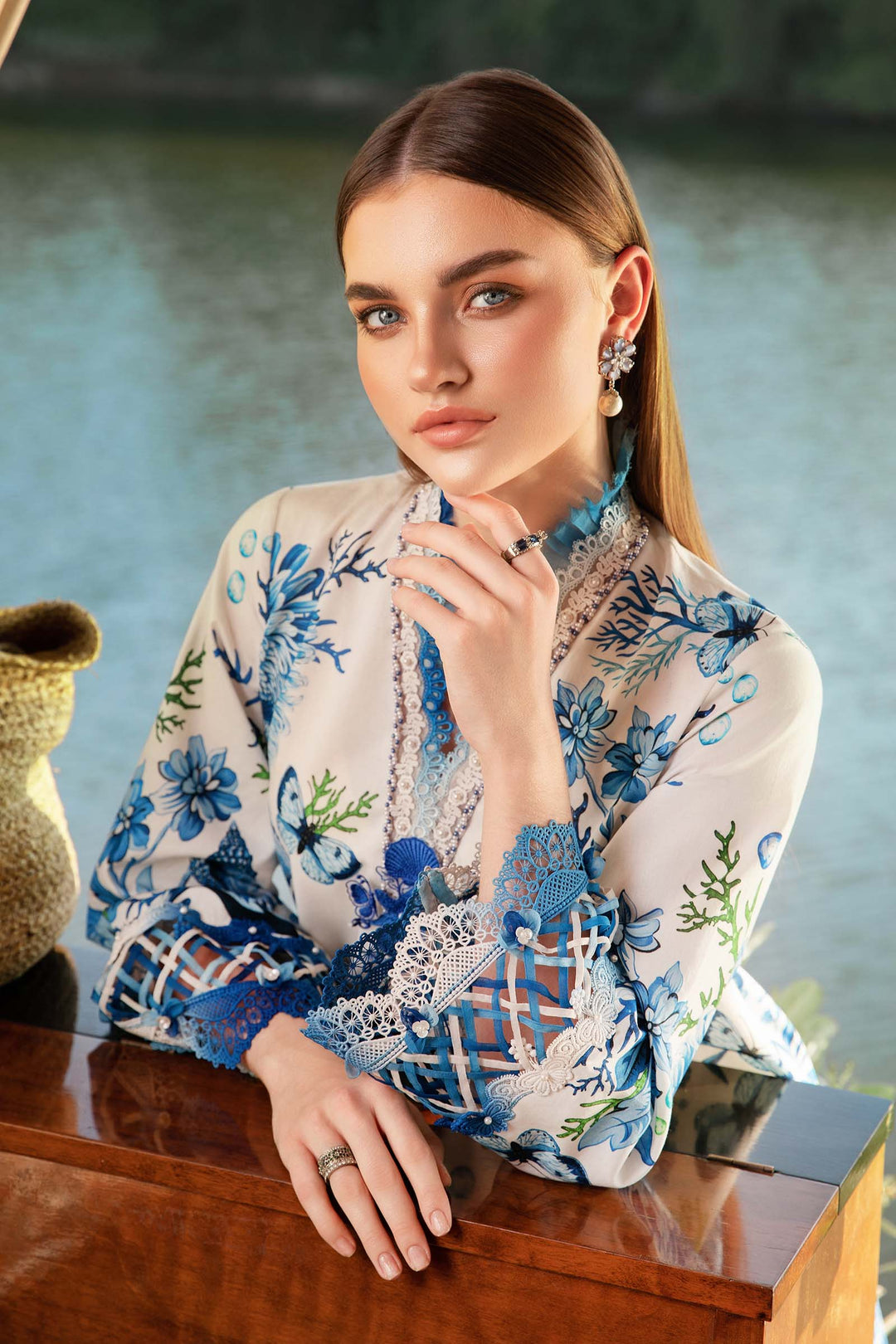Maria B | Unstitched blueish Lawn 3pcs With Chiffon Dupatta Eid Collection & Patches