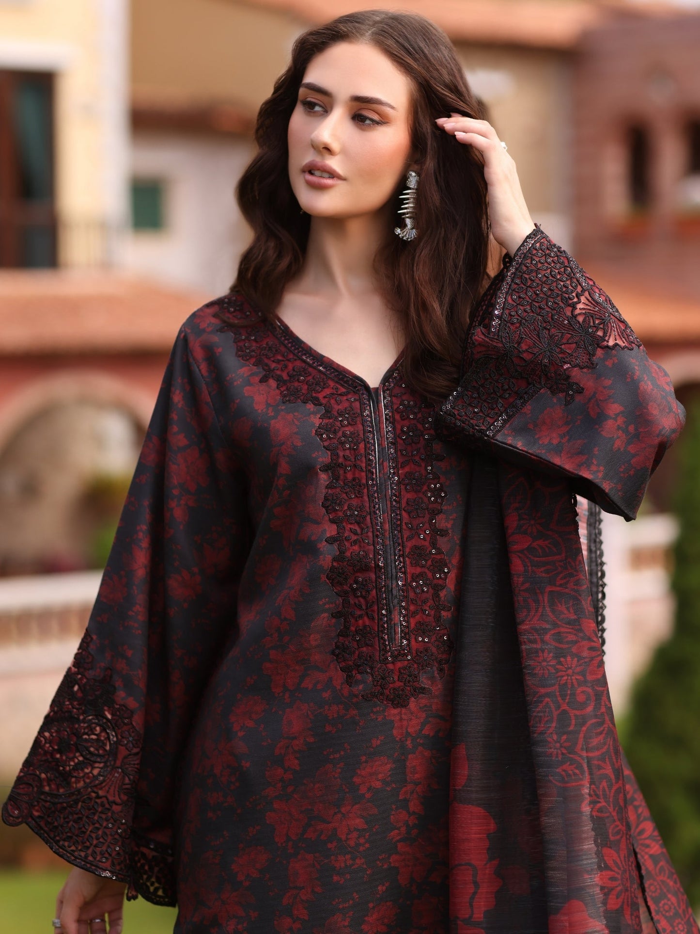 MOHAGNI | Unstitched Lawn Digital Printed 3pcs With Chiffon Dupatta & Patches Eid Collection