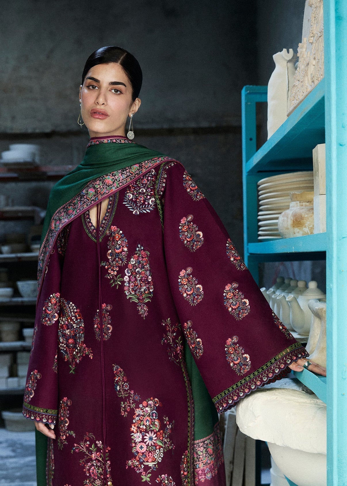 Hussain Rehar | Unstitched LAWN 3pcs Heavy Embroidered Suit With Chiffon Dupatta & Patches Eid