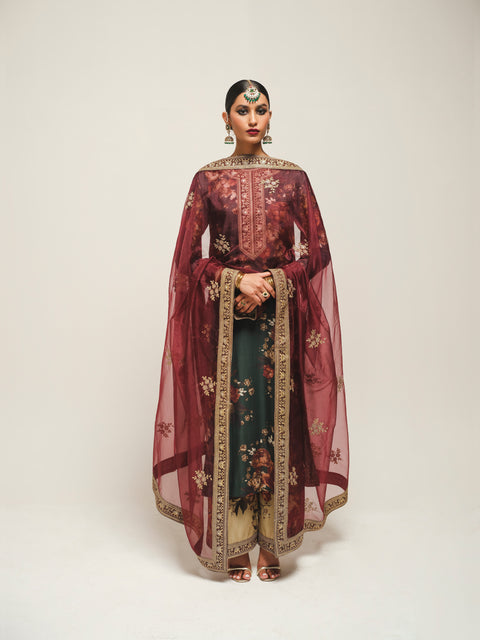 Cross Stitch| Unstitched LAWN 3pcs Heavy Embroidered Suit With Chiffon Dupatta & Patches Eid