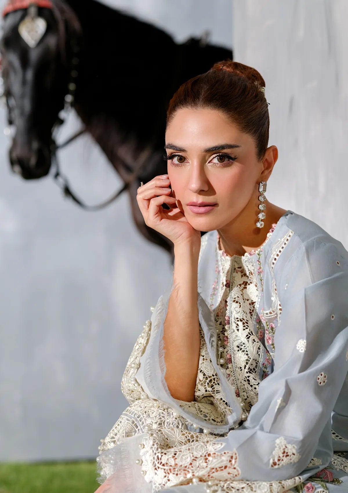 Elaf | Unstitched LAWN 3pcs Heavy Embroidered Suit With Chiffon Dupatta & Patches Eid