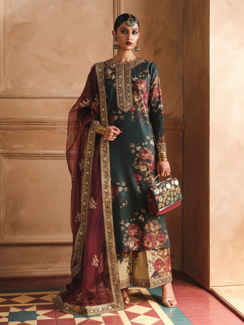 Cross Stitch| Unstitched LAWN 3pcs Heavy Embroidered Suit With Chiffon Dupatta & Patches Eid