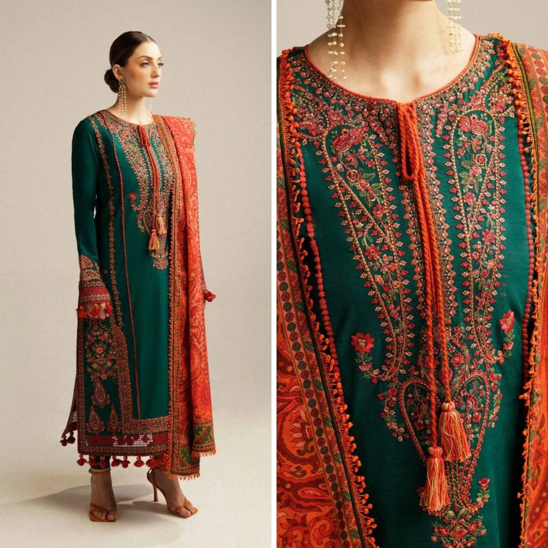 Hussain Rehar 3PCS Fully Embroidered PREMIUM LAWN Fabric