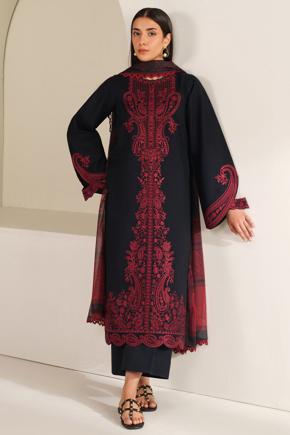 Farasha Summer Weaves Embroidered Lawn Unstitched 3Pcs Suit - Floral Flame