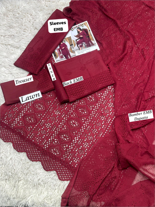 OSMA Lawn 3pc Heavy Chikankari Embroidered With Bamber Embroidered Dupatta