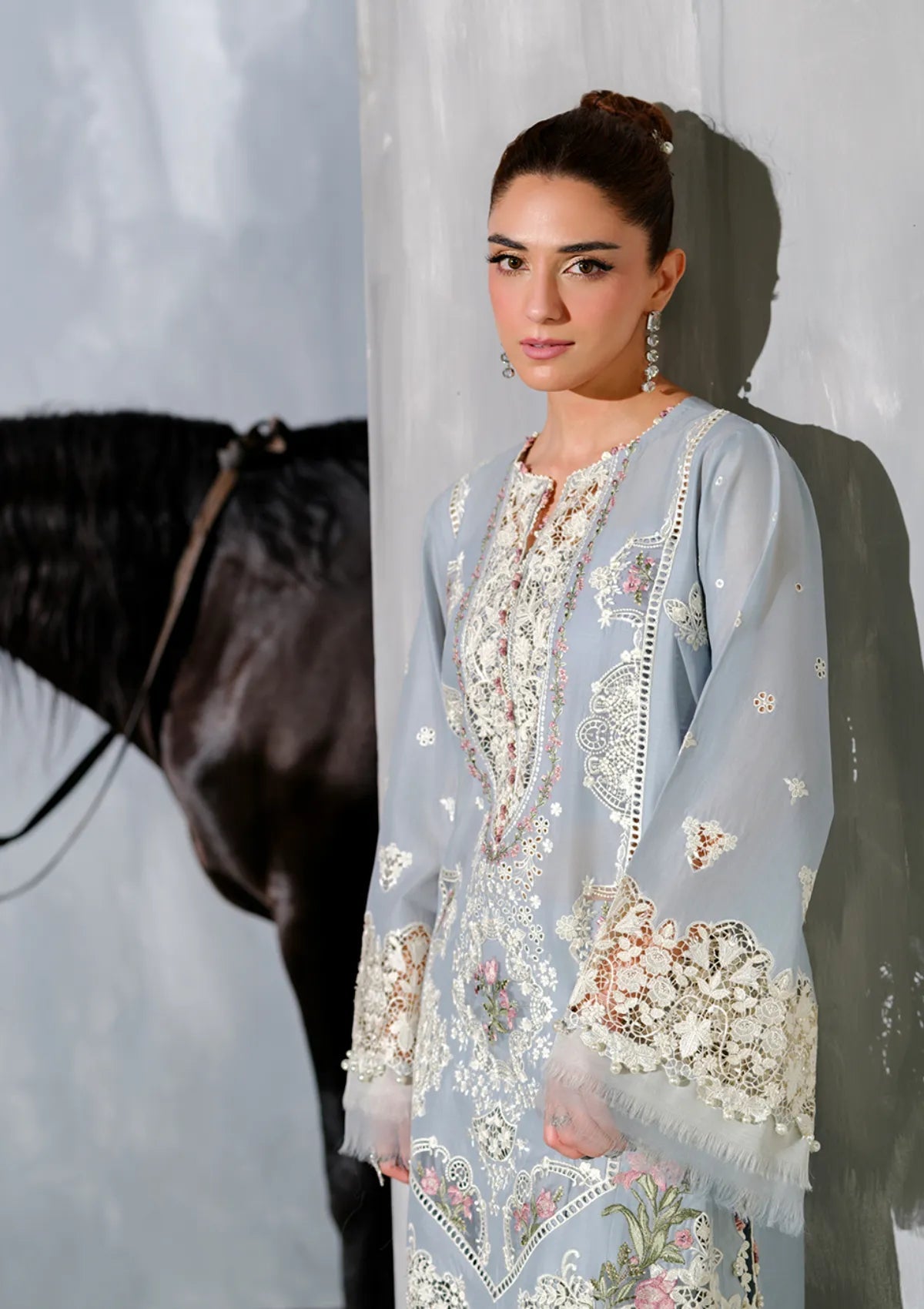Elaf | Unstitched LAWN 3pcs Heavy Embroidered Suit With Chiffon Dupatta & Patches Eid
